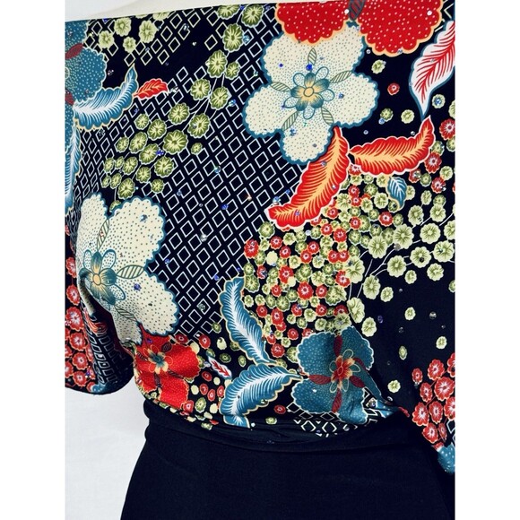Y2K Multicolor Floral Top w Sparkle Dots Fitted Lower Off Shoulder Sydney Joy S - Picture 3 of 9